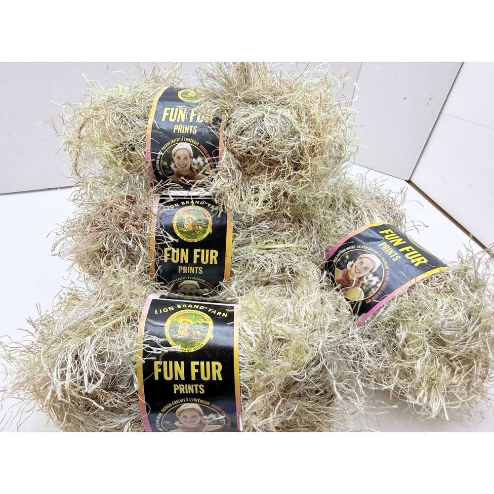 LOT of 4 Lion Brand Yarn Fun Fur Prints Eyelash Sandstone Color